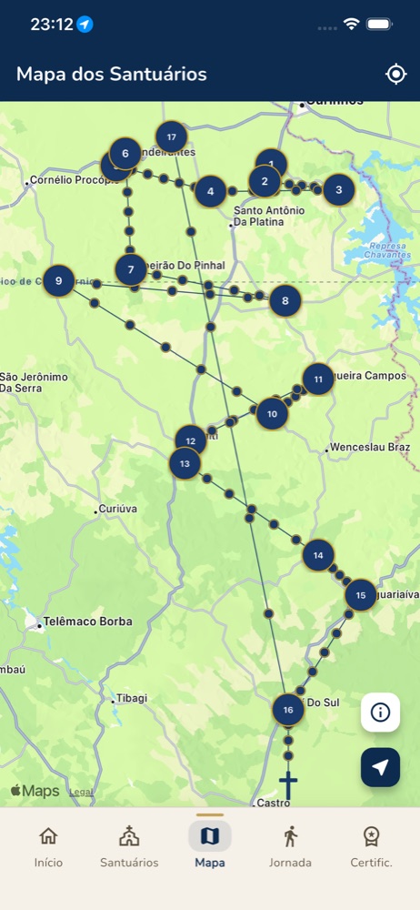 App Rota do Rosário — mapa dos santuários